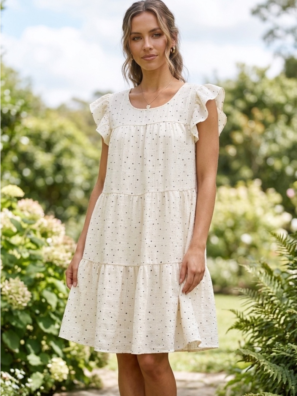 Blu Pepper Cream Dress with Black Polka Dots lining Cream size Small